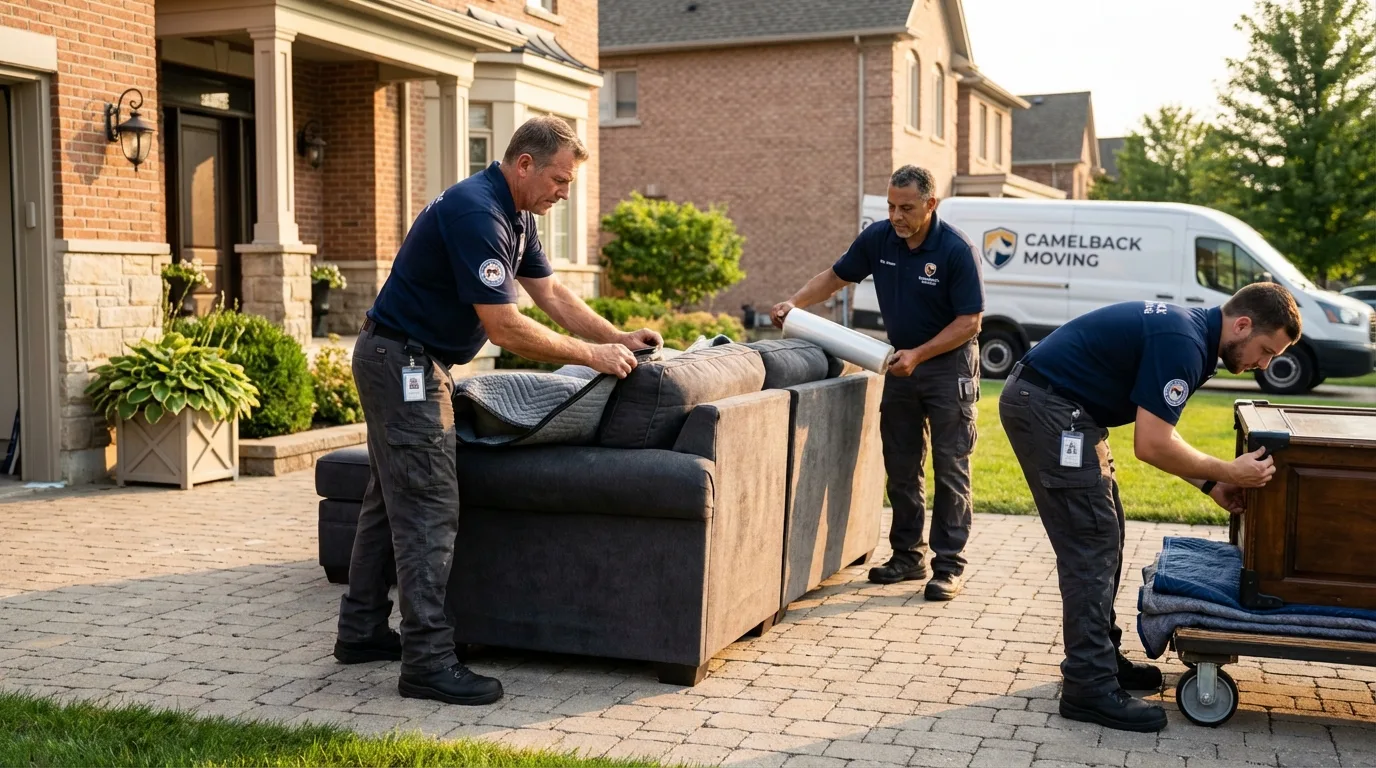 Large estate moving crew wrapping furniture in Aquebogue, NY